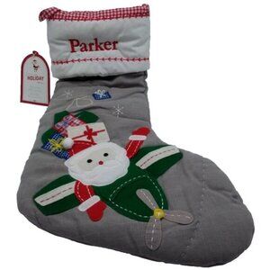 Pottery Barn Kids Parker Stocking Santa in Airplane Holiday Christmas Quilted